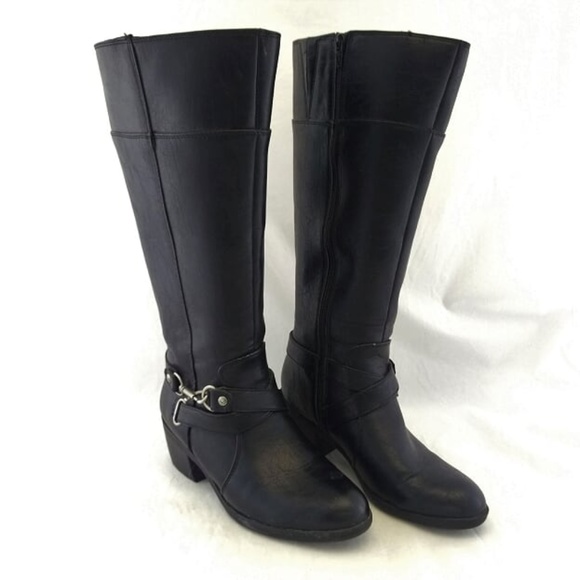 Life Stride Shoes - LifeStride 7 Boots Black Heeled Wide Shaft Side Zi
